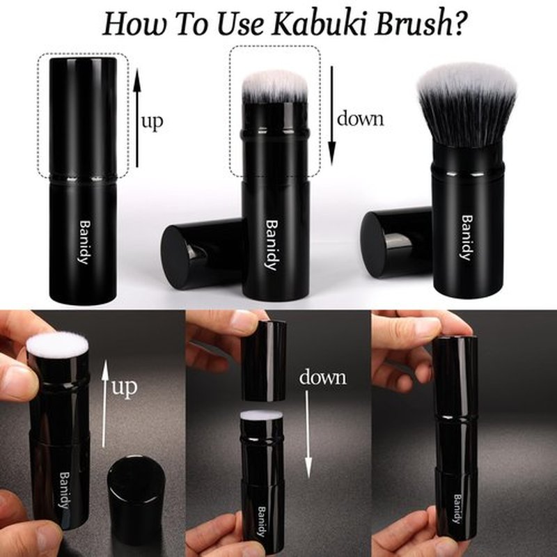 Makeup Brush Kabuki Face Brushes Retractable Travel Blush Kabuki Brush Portable Flawless for Foundation, Powder Blush, Bronzer, Buffing, Liquid, Cream, Cruelty Free with Cover