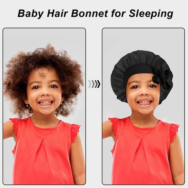 3 Pcs Kids Silk Bonnet for Sleeping - Baby Satin Bonnet for Sleeping,Kids Hair Bonnets for Curly Hair Girls Boys with Wide Elastic Band,Sleeping Cap for Teens Toddler Child (Pink+Black+Light Blue)