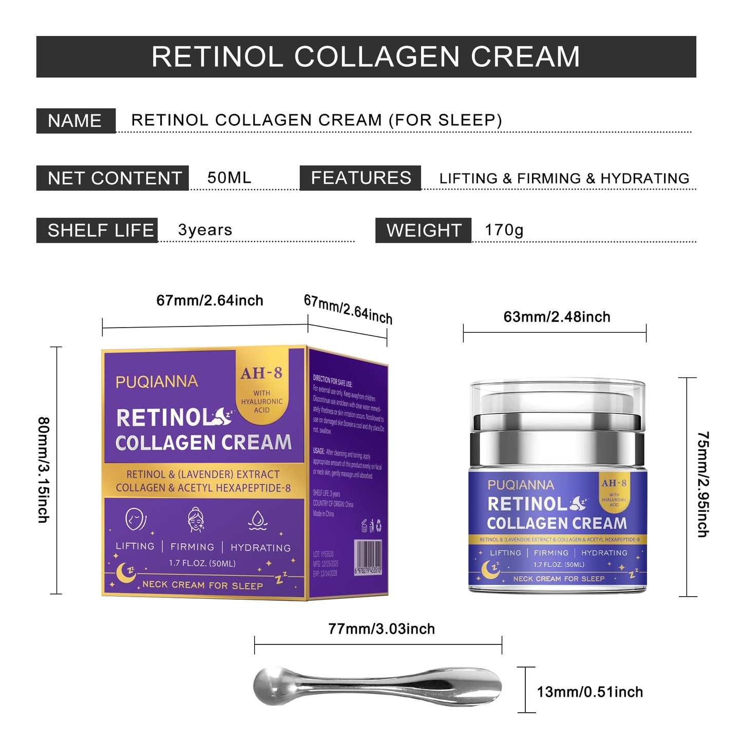 Neck Cream Firming and Tightening with Retinol and Peptide Anti Wrinkle Cream for Women Overnight Treatment Infused with Collagen Hyaluronic Acid and Lavender Extract for Calming Night Care