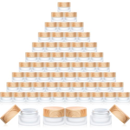 Geiserailie Glass Cosmetic Containers Empty Sample Jars with Leak Proof Lids Makeup Sample Containers for Lotion Cream Cosmetic(60 Pieces,5 Gram)
