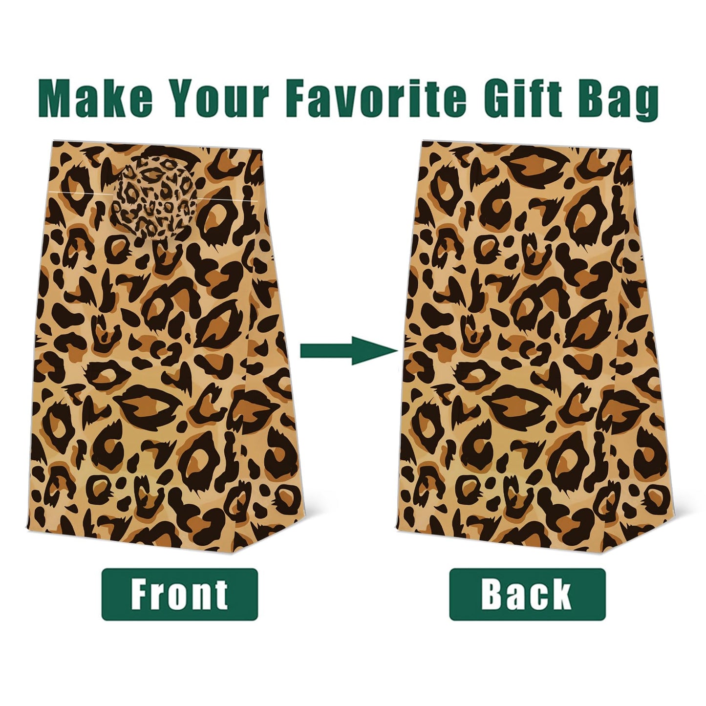 24PCS Cheetah Print Goodie Bags Leopard Print Gift with Stickers -Wild Life Animal Themed Birthday Party Favor, Leopard Print Paper Treat Bags for Party Decoration Supplies (24-Leopard-bags)