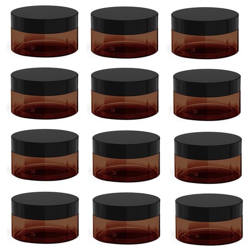 1 oz Amber Plastic Cosmetic Jars Leak Proof Container with Black Lid for Cream, Lotion, Powder, ointment, Beauty Products etc, 12 Pcs.