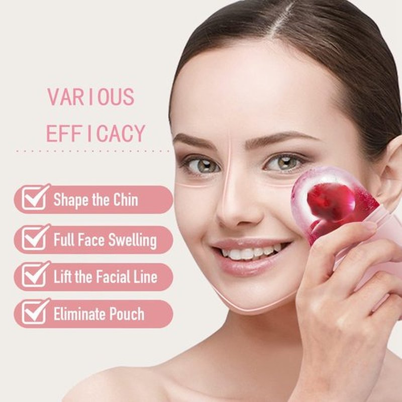 KOGITI Ice Mold for Face, Ice Roller for Face & Eye, Beauty Facial Ice Rollers Ice Holder Mold Face Puffiness Relief Massage Skin Care Tools, Ice Facial Cube (Brush-Pink White)