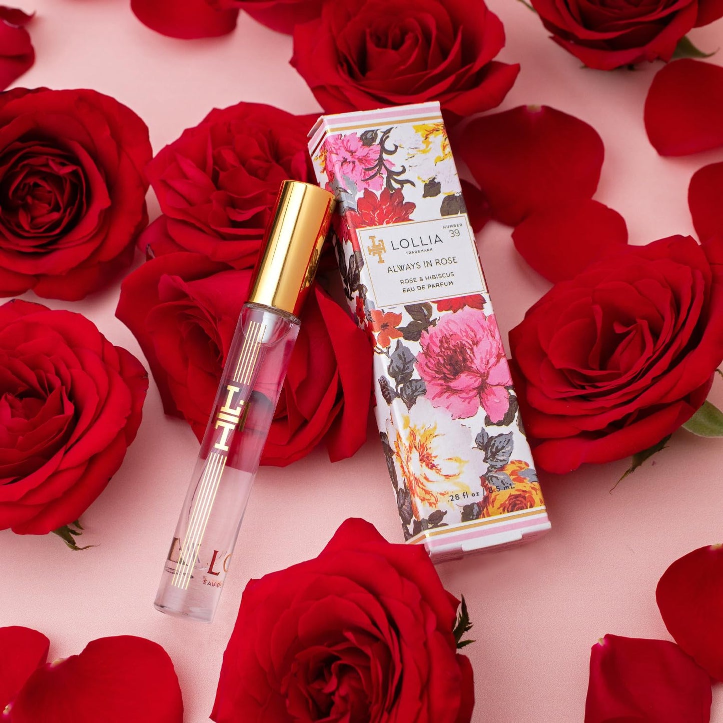 LOLLIA Always in Rose Travel Eau de Parfum, .28 fl. oz. - Rose & Hibiscus Beautifully Captivating Women's Fragrance, Travel Size Perfume Spray