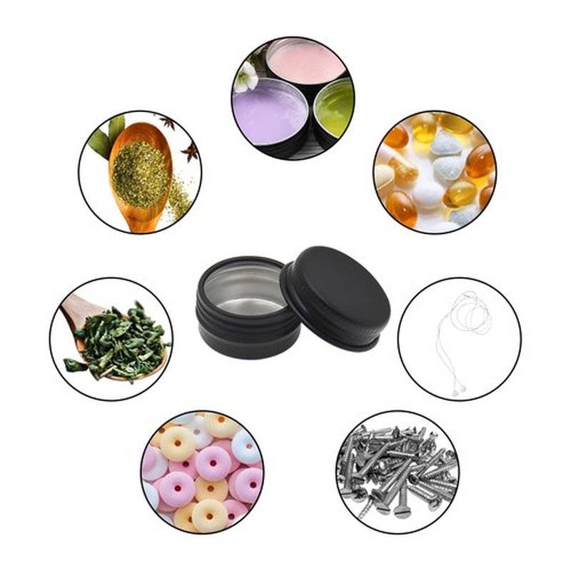 Aluminum Tin Jars Containers,ULIFESTAR Leak Proof Cosmetic Tin Jars Containers,Round Tin Cans with Lids,10PCS Black Cosmetic Sample Refillable Containers for Spice (0.18 ounces 25*15mm/0.98*0.59")