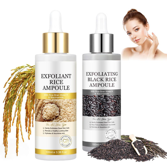 Peel Shot Glow Rice Ampoule Duo - Black & White Rice Exfoliant for All Skin Types | Moisturizing Pore Minimizer & Deep Hydration