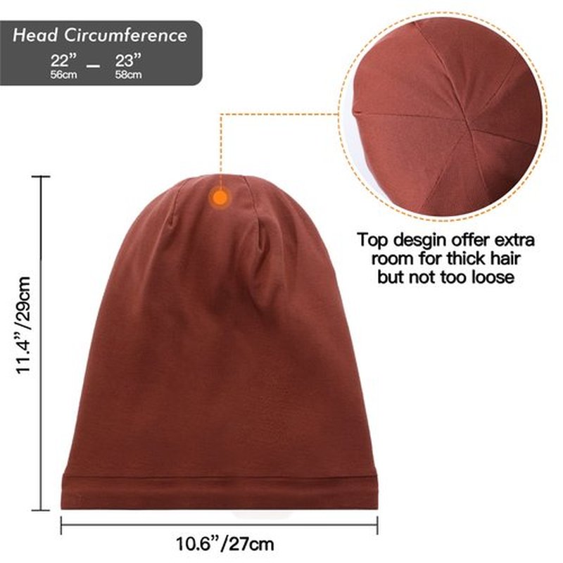 Silk Satin Lined Bonnet Sleep Cap - Adjustable Stay on All Night Hair Wrap Cover Slouchy Beanie for Curly Hair Protection for Women and Men - Solid Caramel