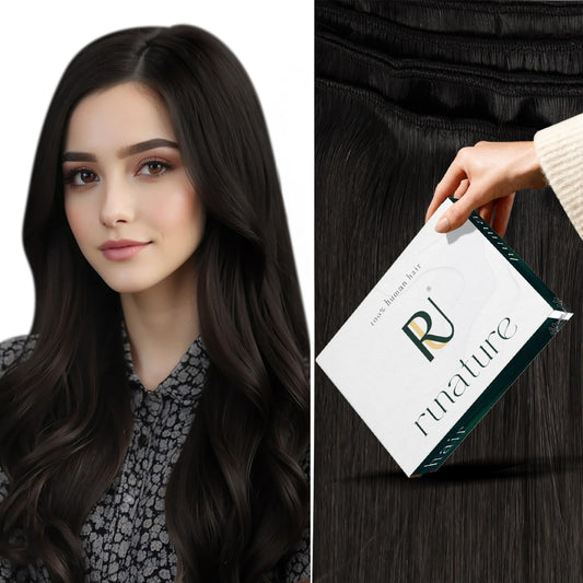 RUNATURE Sew in Hair Extensions Real Human Hair Dark Brown Weft Hair Extensions Human Hair Brazilian Short Double Weft Human Hair Extensions Sew in Bundles Human Hair Straight Hairpiece 12 Inch 70g