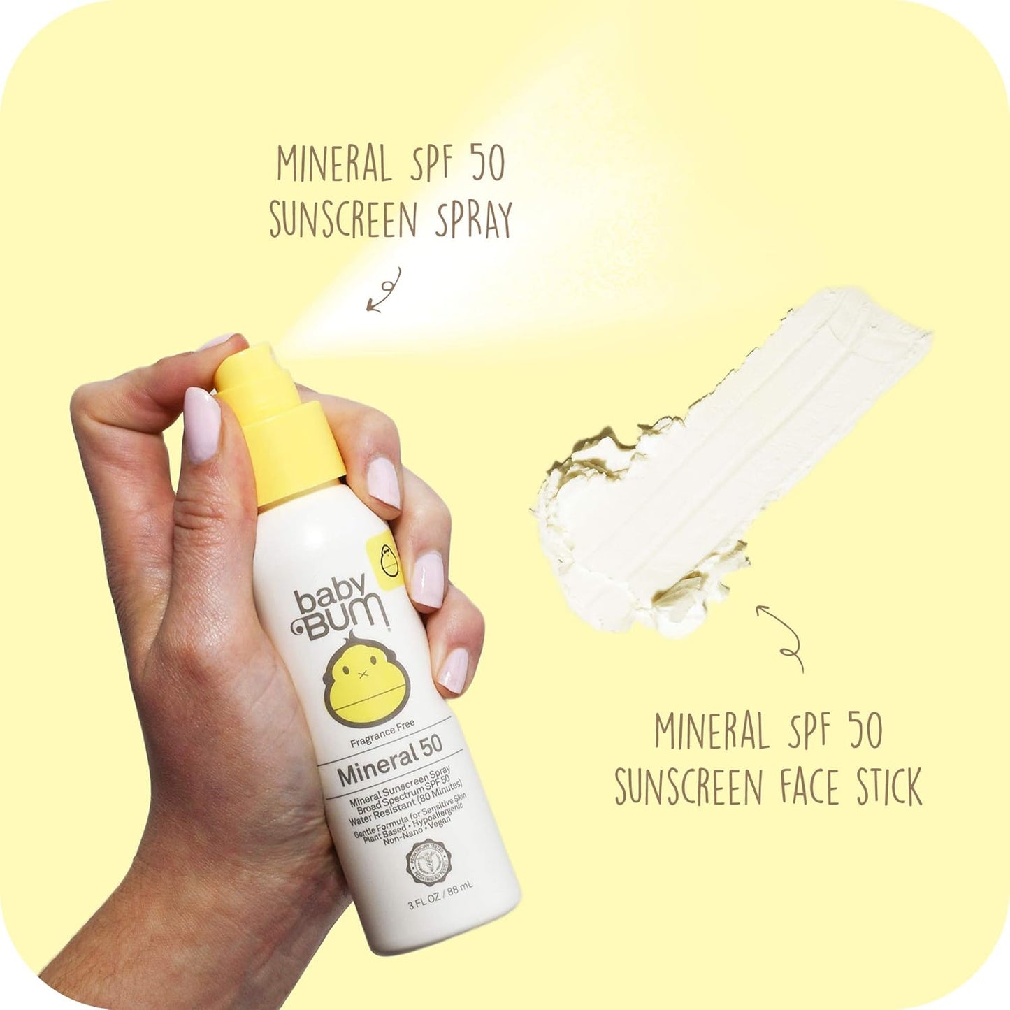 Sun Bum Baby Bum SPF 50 Sunscreen Spray & Face Stick | Mineral Uva/Uvb Face & Body Protection for Sensitive Skin | Fragrance Free | Travel Size