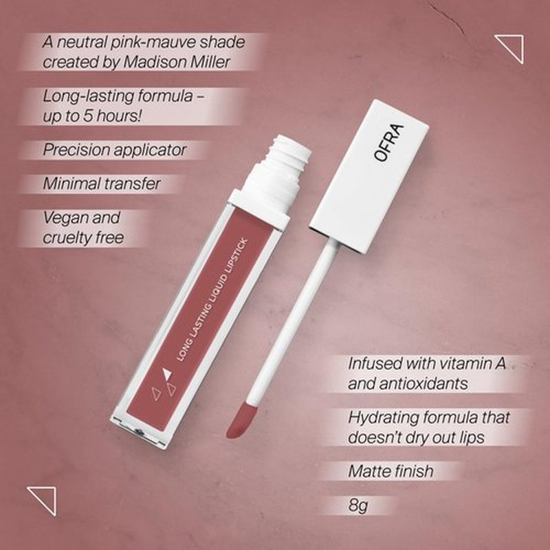 Ofra Long Lasting Liquid Lipstick - Oh My Ry Ry | Neutral Matte Lipstick with Mauve Undertones | Matte Liquid Lipstick for All-Day Wear | High-Pigment, Lightweight Matte Lipstick Finish | 8g