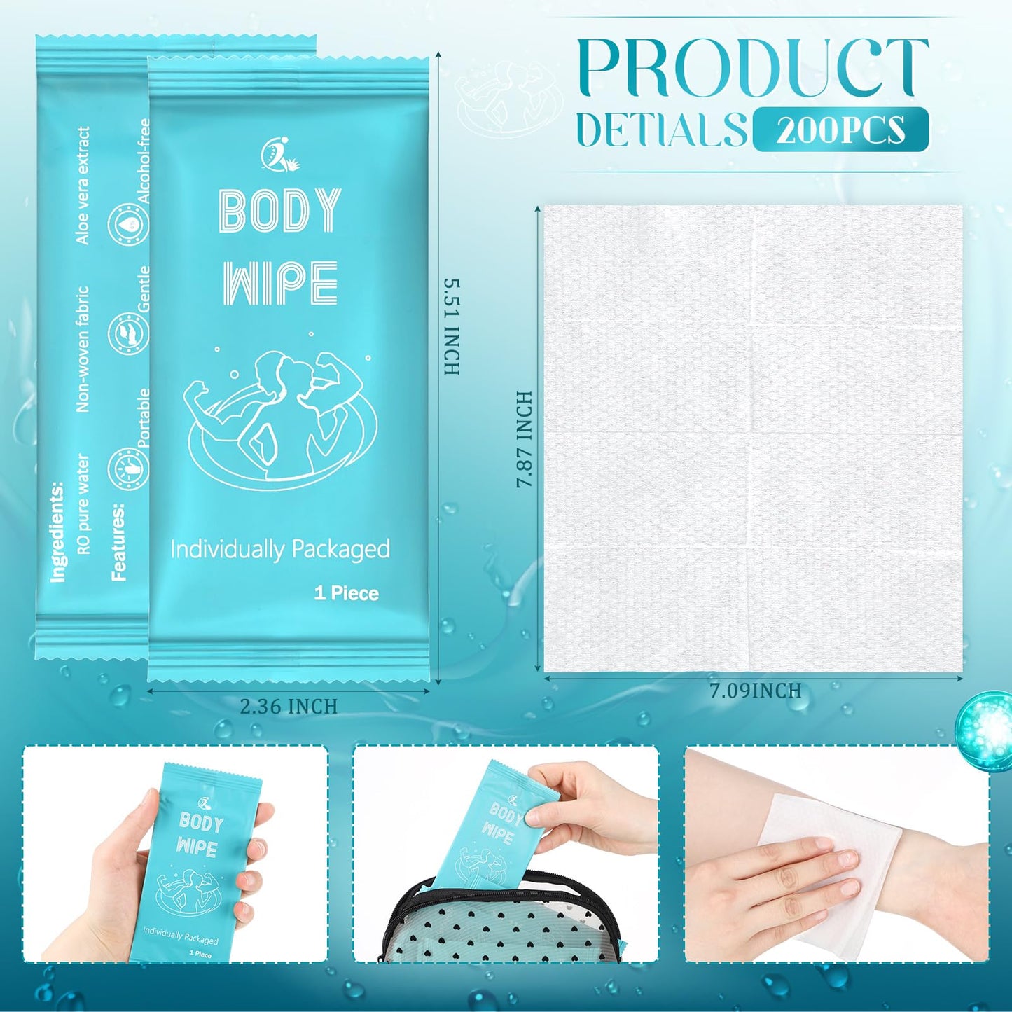Timgle 200 Pcs Acidified Travel Deodorant Wipes for Women & Men Variety Pack Mini Hypoallergenic Face and Body Wipes Disposable Individually Wrapped Cleansing for Travel Gym
