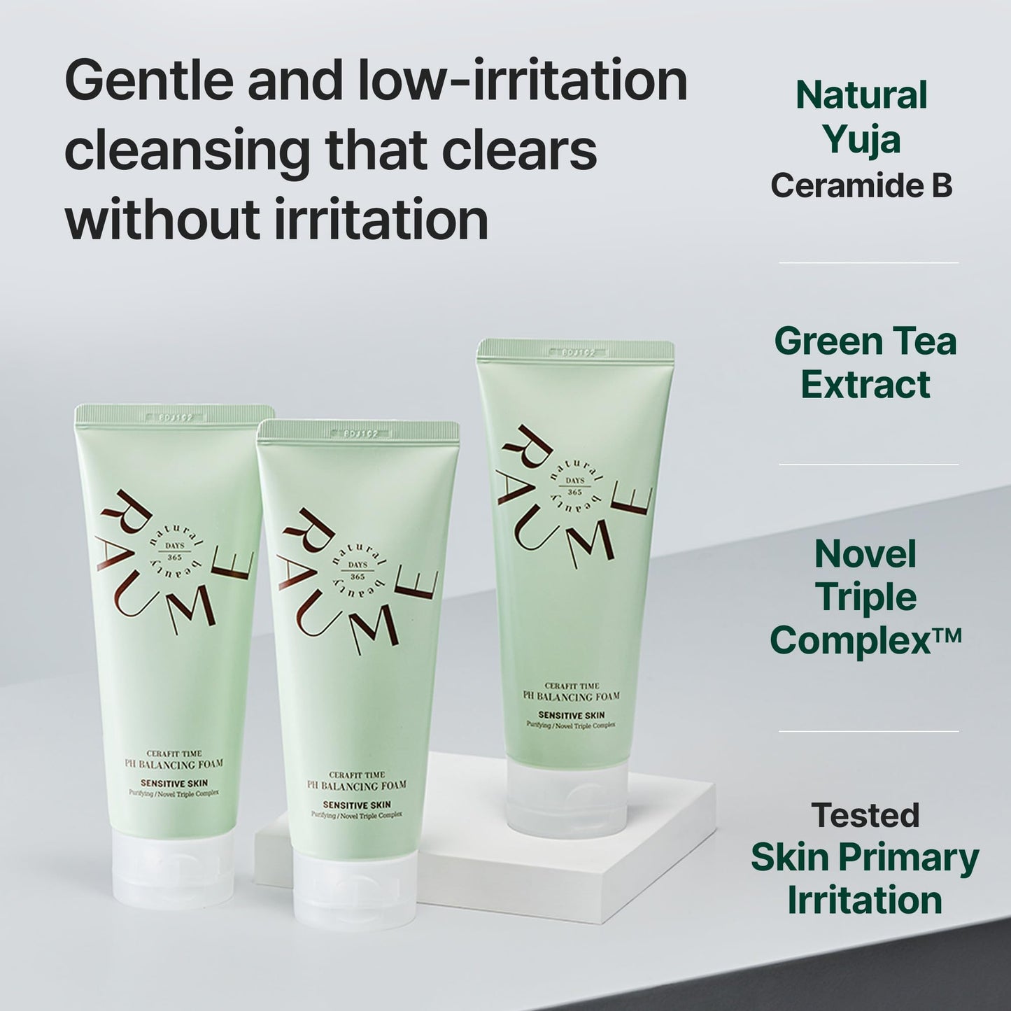 RAUME Hydrating pH Balancing Foam Cleanser, Low pH 5.5 Face Wash with Green Tea Extract, Ceramide Complex and Citrus Fruit Water for Soft Moisture Finish, Korean Skin Care (5.07 fl oz / 150 mL)