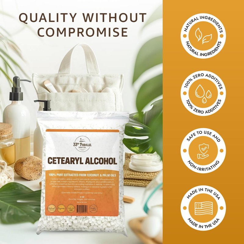 CETEARYL Alcohol (1 lbs / 16 oz) 100% Pure Extracted from Coconut & Palm Oils. Premium Granules Cetearyl Alcohol for Lotion Making, Creams, Scrubs, Shampoos, Conditioners, Moisturizers | 1 Pound