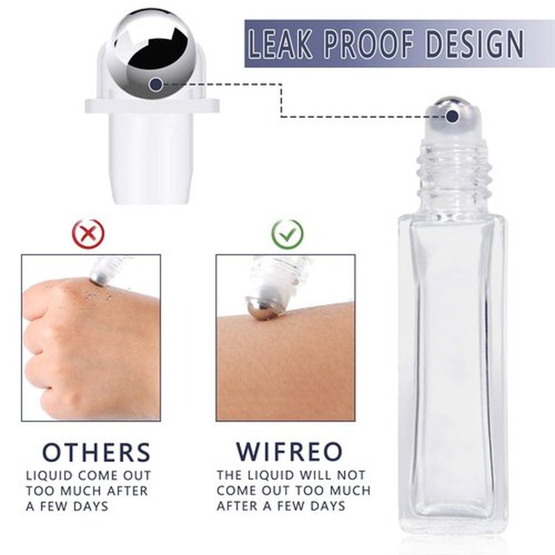 wifreo Perfume Essential Oil Bottles, Square Refillable Thick Glass Roller Bottle, 8 Pack 1/3oz 10ml