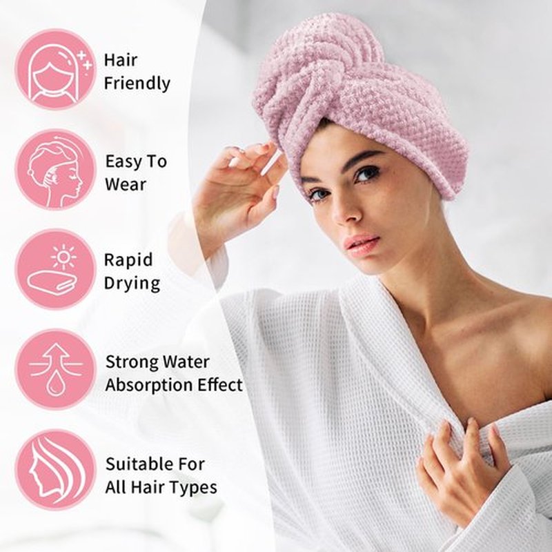 my novel things 3 Pack Hair Towel wrap for Women, 25.4" x 9.8" Microfiber Hair Towel, Super Absorbent Hair Towel Wrap, Quick Dry Hair Towels with Button for Curly Hair Anti Frizz (Pink,White,Purple)