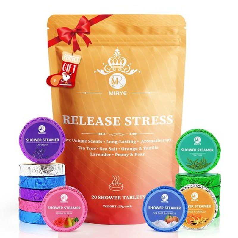 MR MIRYE Shower Steamers Aromatherapy for Women and Men, 20-Pack Organic Shower Bombs with Essential Oil, Tea Tree, Orange & Vanilla, Sea Salt, Lavender, Peony & Pear Gifts