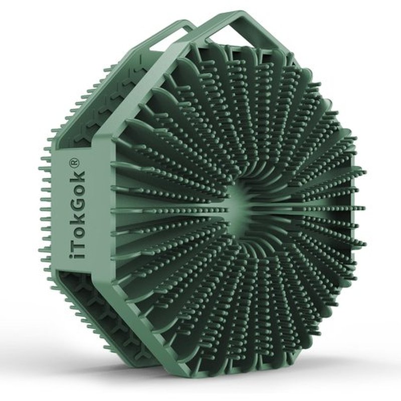 iTokGok® Premium 2-in-1 Silver-Infused Silicone Body Scrubber for Men, Double-Sided Design Body Brush Silicone Body Scrubber Exfoliating Body Brushes for All Skin, Lathers Well - Midnight Green