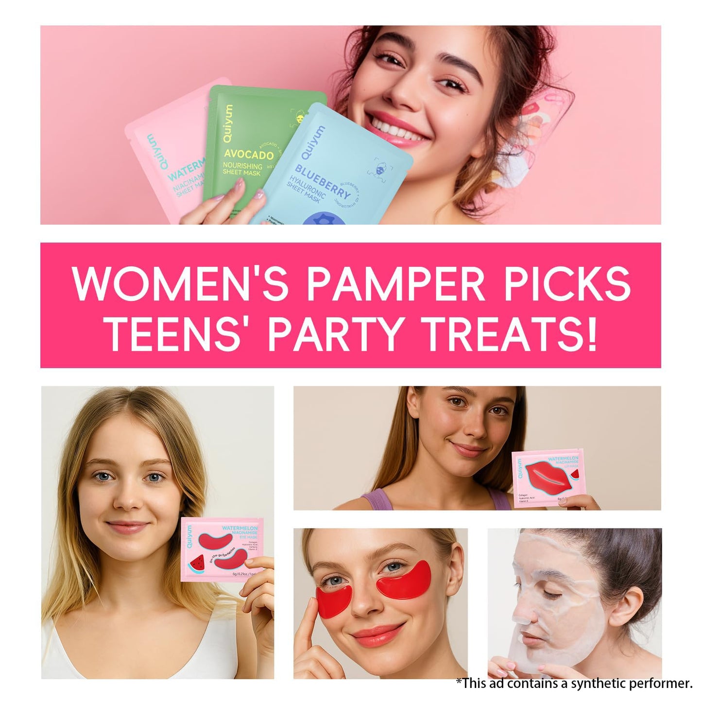 QUIYUM 32pc Fruit Mask Set, 3-in-1 Face Eye Lip Care Kits for Women & Teens