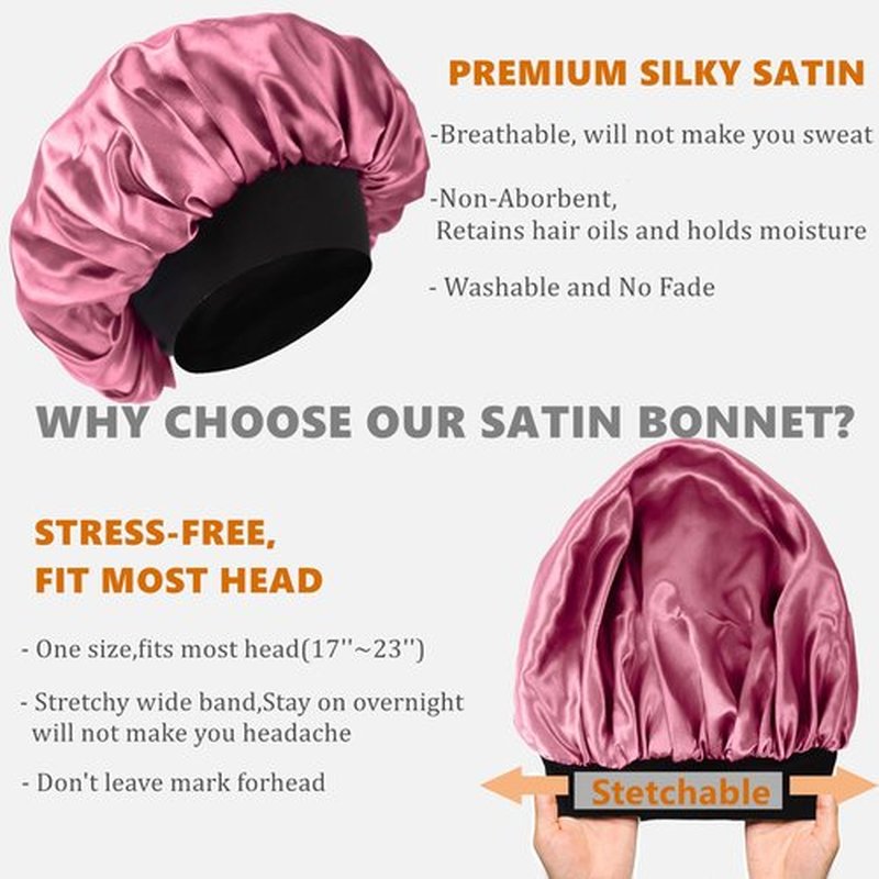 Bonnet for Men,Hair Bonnet for Sleeping,Double Layer Satin Bonnets for Black Women Curly Hair Braids,Reversible Sleep Cap (Large,Black/Rose Gold)