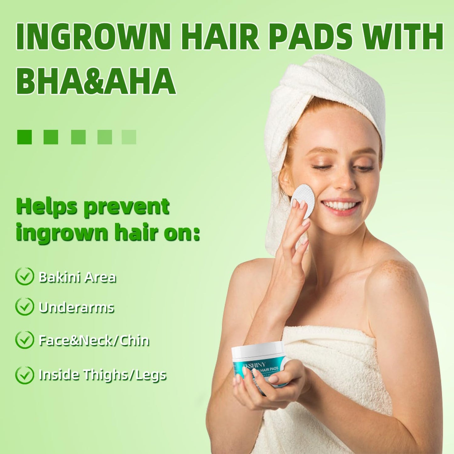 TKSHINY Ingrown Treatment Hair Pads, with AHA+BHA, Ingrown Hair Wipes For Bikini Area, Razor Bumps, Underarm , Exfoliate Skin,Ingrown Hair Serum for Face, Neck, 50 Pads