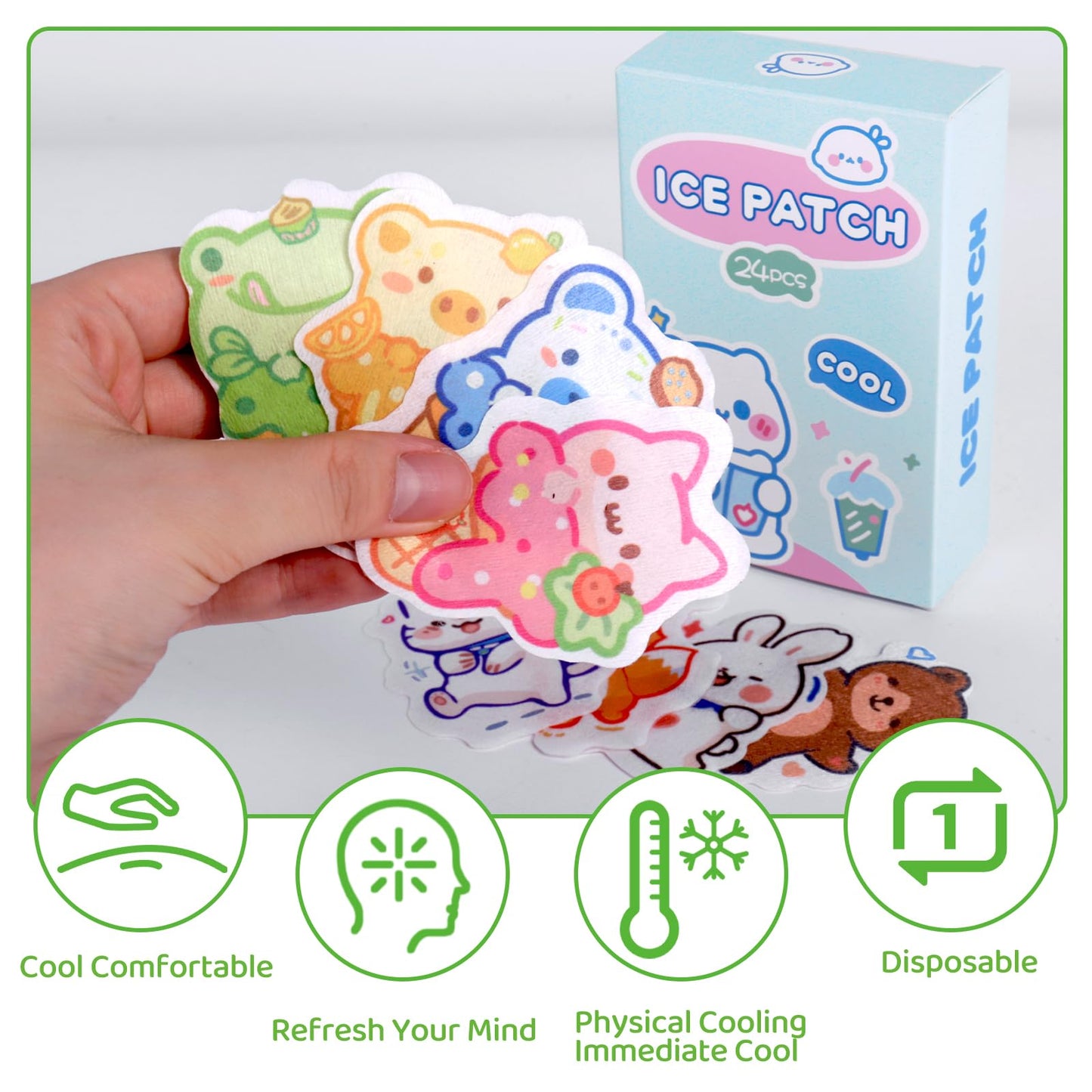 Kids Fever Relief Patches, 24 Pcs - Cooling Gel Instant Relief Strips for Kids Fever, Headache & Sunburn, Soothing Temperature Reduction