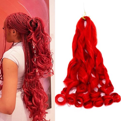 4 Packs French Curly Braiding Hair 24 Inch Loose Wave Spiral Curly Crochet Hair for Black Women Pre Stretched Braiding Hair with Curly Ends, red#