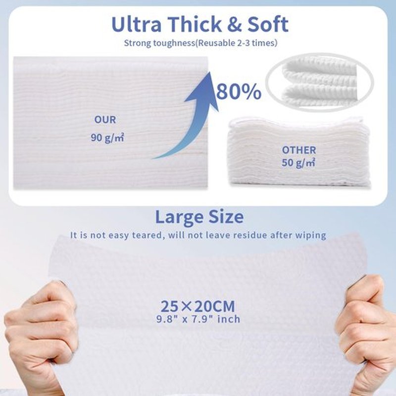 Yacey Face Towels, Disposable Face Towel, Ultra Soft & Thick Biodegradable Face Towelettes Disposable Lint- free Facial Tissue for Cleansing, Skincare and Makeup Wipes Remover, Dry Wipes, 145 Count