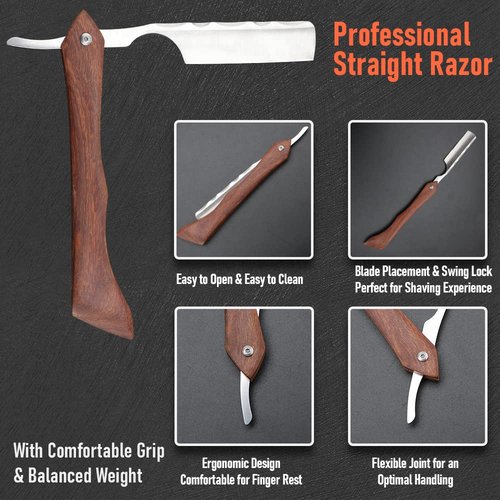Straight Razor with Strope - Professional Straight Edge Barber Razor Premium Stainless Steel Shaver Razor with Shaving Strop for Men Home & Salon Grooming Using (NO.161)