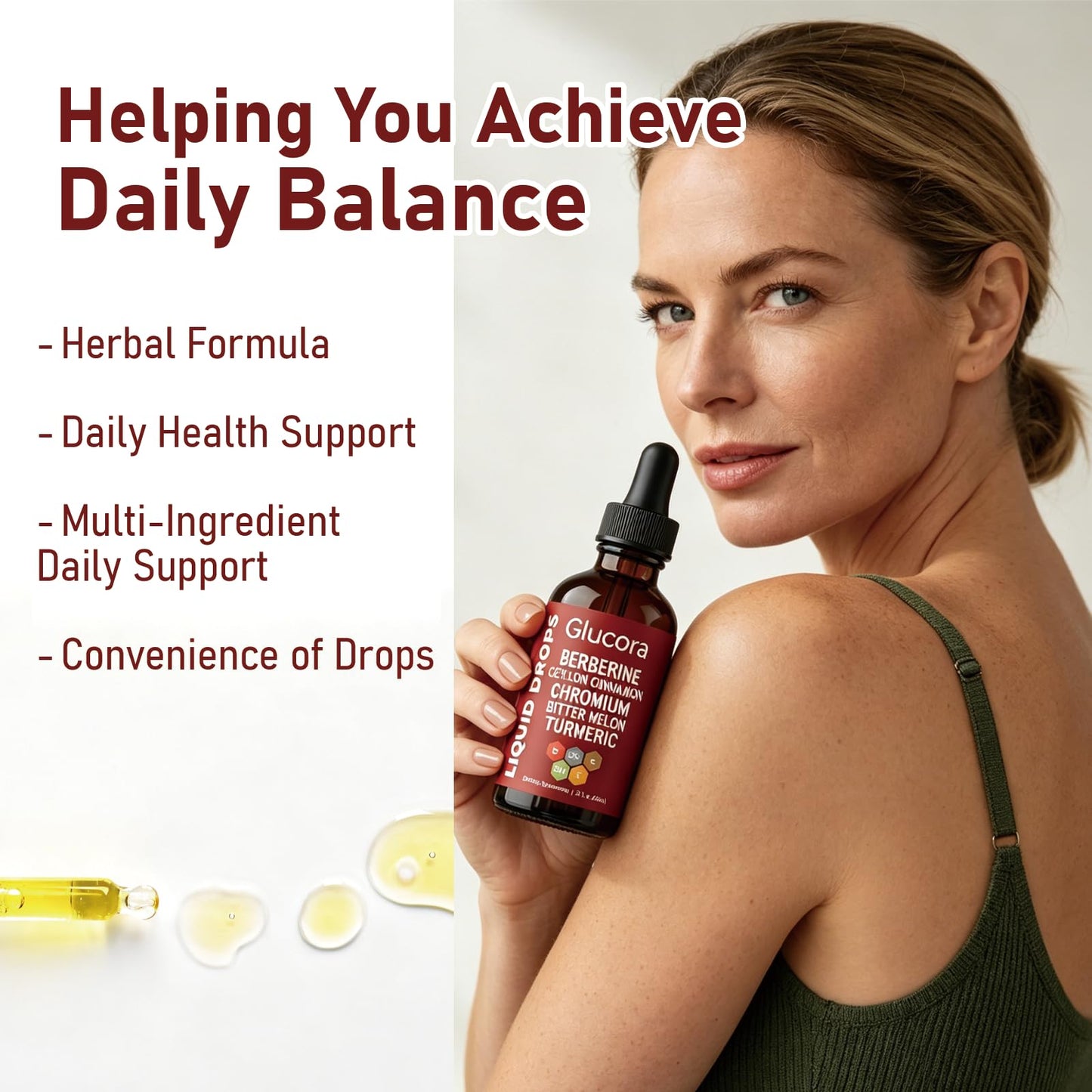 Glucora Berberina Liquida Gotas, Berberine Drops with Ceylon Cinnamon, Bitter Melon, Gymnema, Chromium, Turmeric, Ginger & Moringa for Daily Metabolic Wellness Support, Vegan Sugar-Free Drops, 2 fl oz