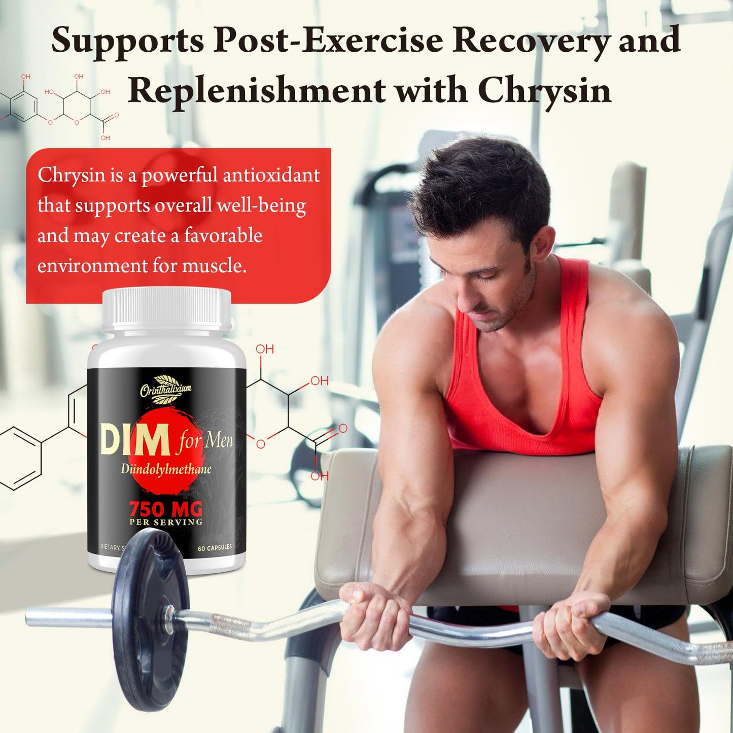 Orinthalixium DIM for Men 750MG – Hormone Balance, Estrogen Support for Men, DIM Supplement, Detox, Vitality & Fitness Performance–Chrysin & Black Pepper Extract, 60 Capsules (2 Bottle)