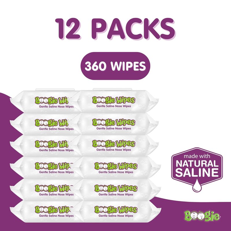 Saline Nose Wipes for Babies & Kids - Vitamin E & Aloe, Unscented | 30 Count (Pack of 12)