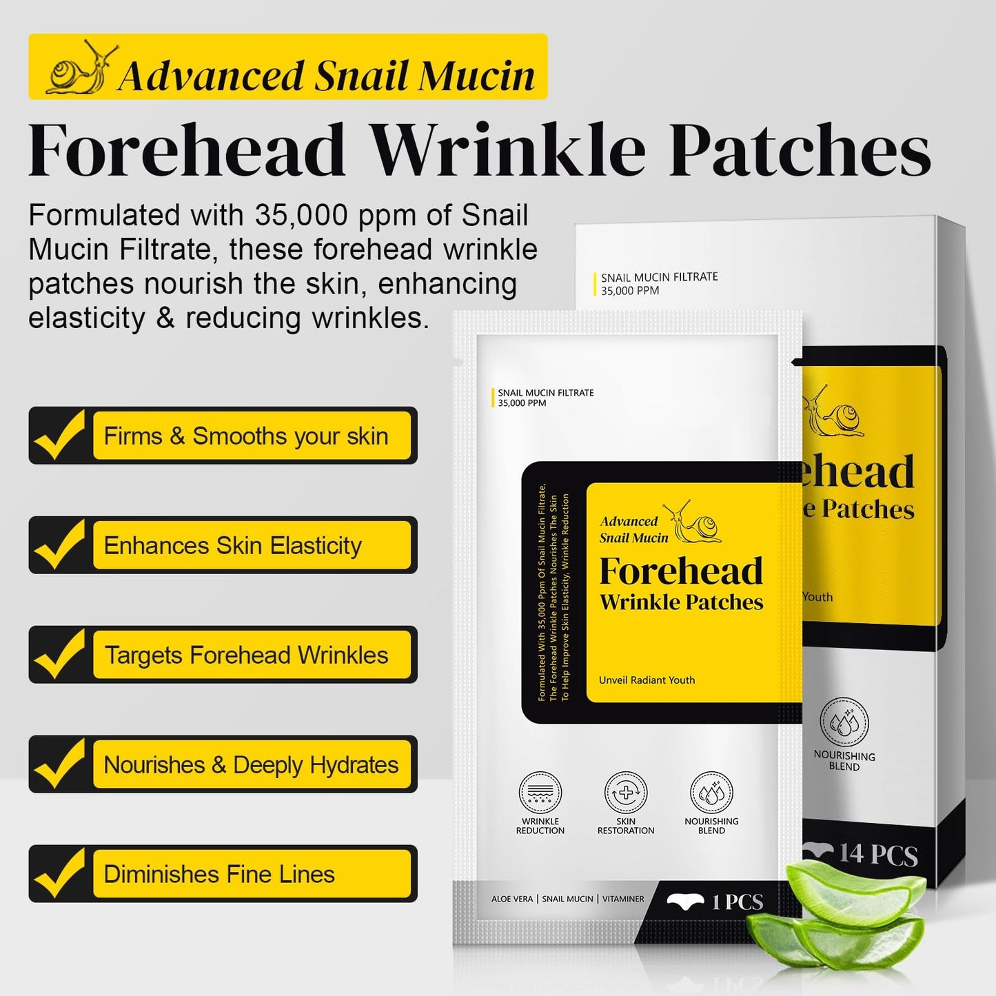 Marianp Forehead Wrinkle Patches With Snail Mucin - Smooth Fine Lines & Wrinkles, Anti-Wrinkle Patches with Collagen,Aloe,Vitaminer, Anti Wrinkle Patches - For Overnight Use, 14 Patches