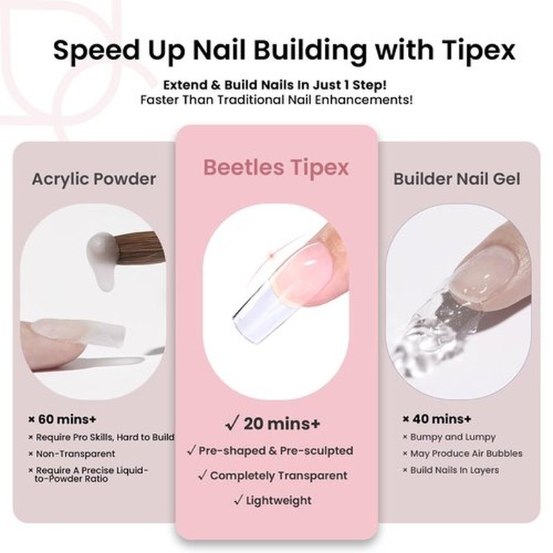 Beetles Tipex Instant Apex Nail Tips, 192Pcs Medium Square Upgraded Pre-building Pre-Etched Half Matte Gel Nail Tips Thicker Acrylic Nail Strong Full Cover False Nail Extension Building for Flat Nails