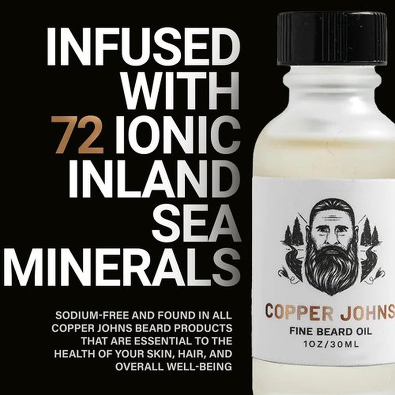 Copper Johns Beard Oil for Men Growth, Castor & Jojoba Oil with Sea Minerals, Increases Softness & Control for Fuller-Looking Beard, Mens Beard Oil, Barbershop-Warm Wood & Bay Rum, 1 oz
