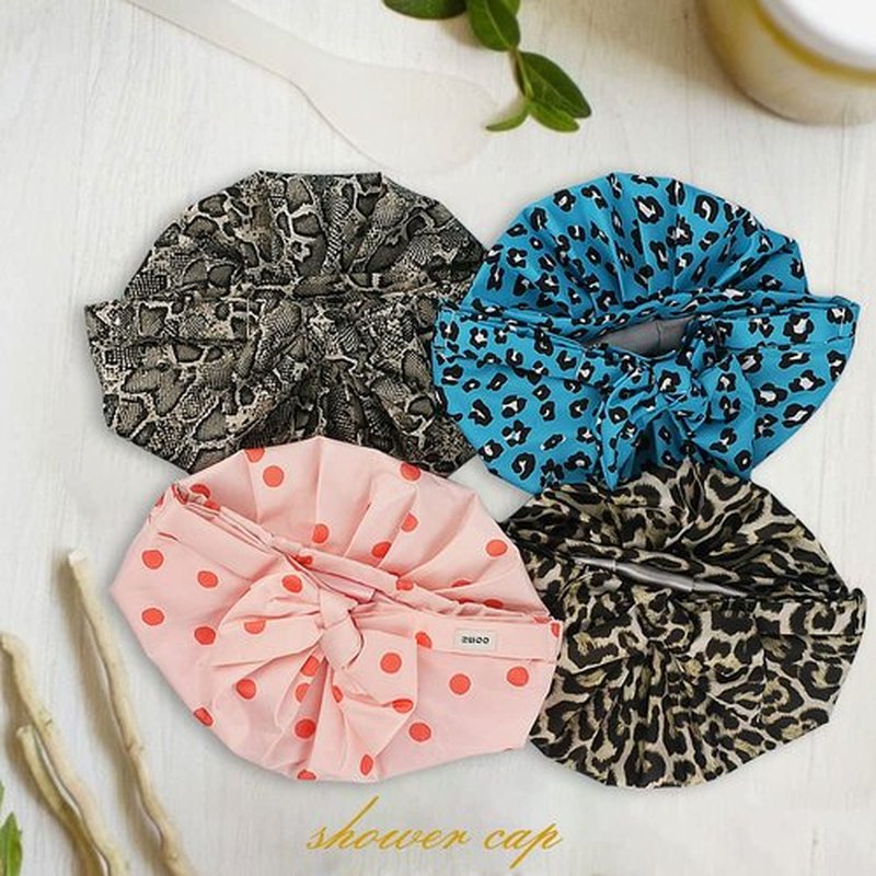 4 pieces of Oome Shower Cap, Improved Design High-Quality Shower Cap for Women, Lightweight,100% Waterproof, Reusable bonnets for black women. (Black Panther+Powde Point+Blue Panther+Snakeskin)