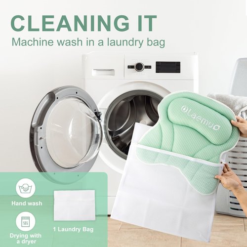 Olaemuo Bath Pillows for Tub, Bath Pillow Luxury Bathtub Pillow, Soft Bath Tub Pillow for Bathtub for Head and Neck,Bathtub Neck Pillow with Strong Suction Cups for Tub,Bathtub Accessories-Light Green