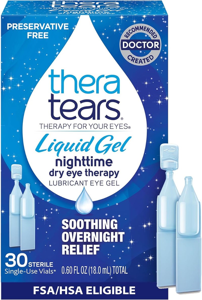 TheraTears Liquid Gel Eye Drops - Nighttime Lubricating Relief for Dry Eyes | 30 Single-Use Vials