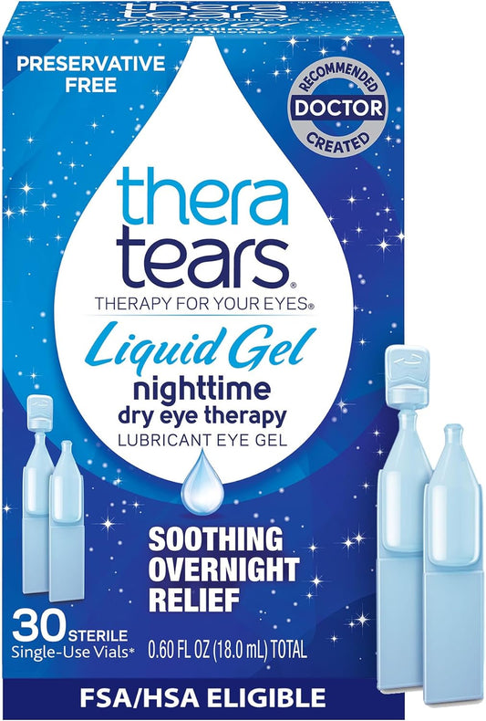 TheraTears Liquid Gel Eye Drops - Nighttime Lubricating Relief for Dry Eyes | 30 Single-Use Vials