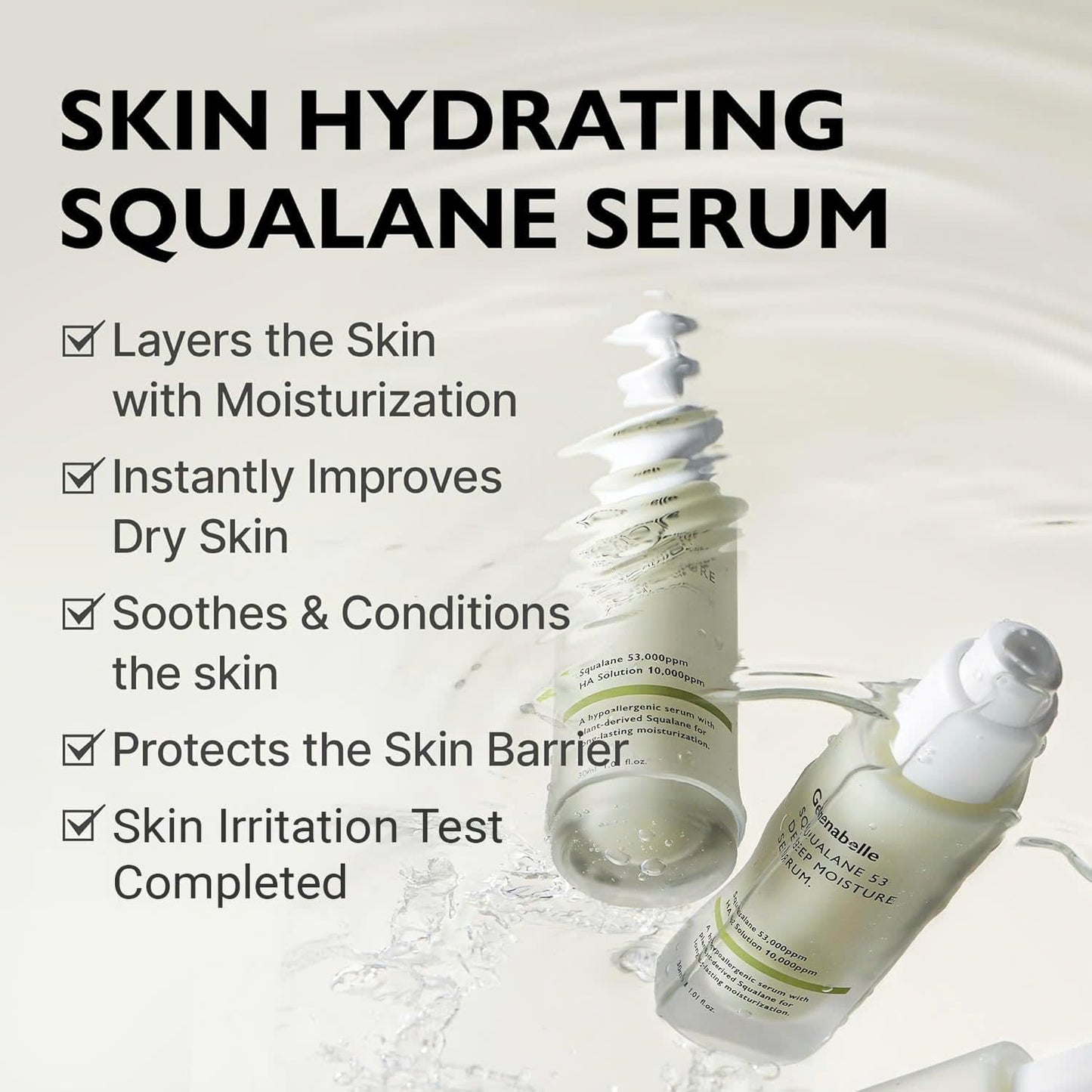 Genabelle Squalane 53 Deep Moisture Serum– Hydrating Serum with Plant-Based Squalane, Pine Exosomes for Long-Lasting Moisture, Skin Barrier & Radiance