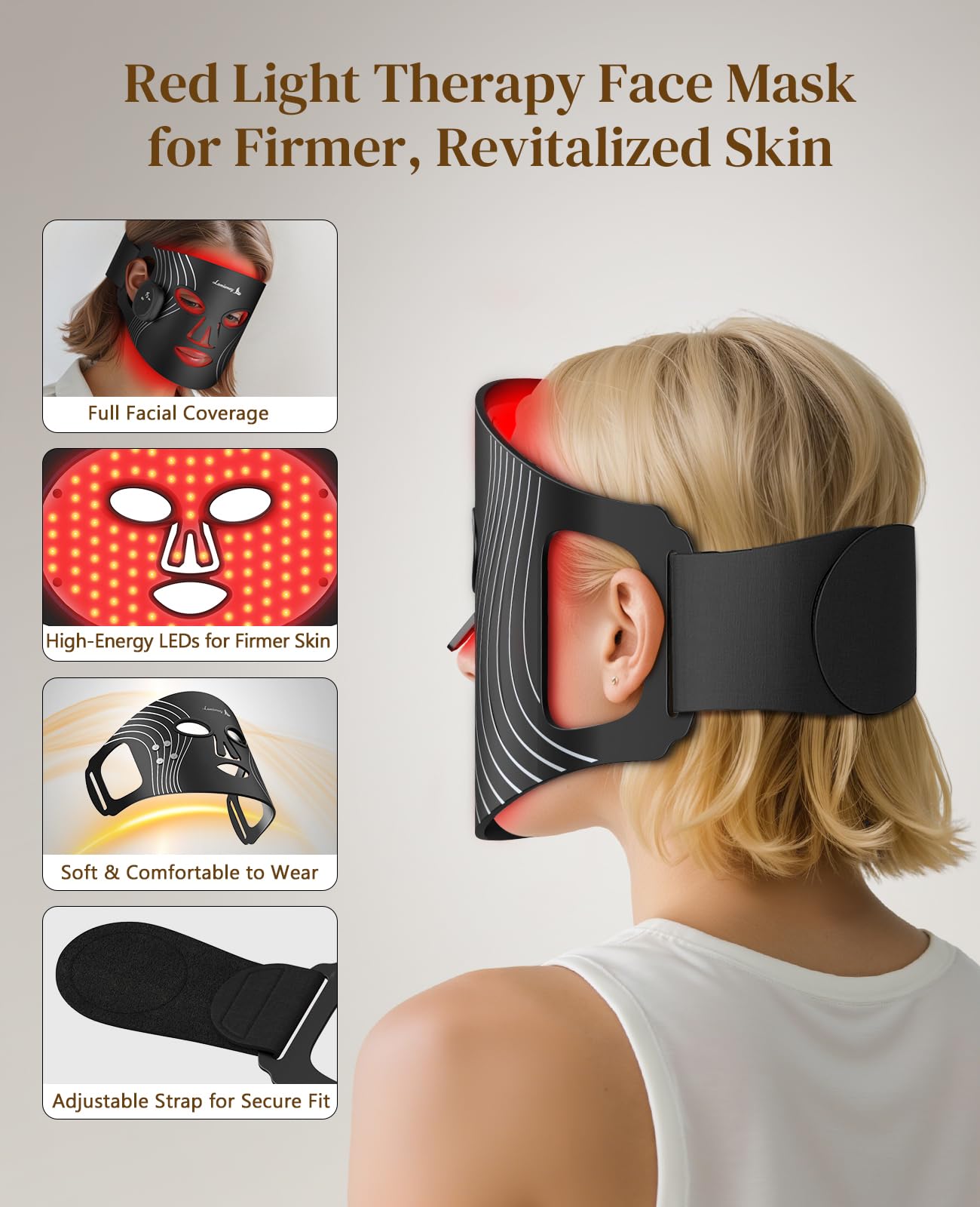 Lanieney Red Light Therapy for Face, Red Light Mask for Home Skincare,Black