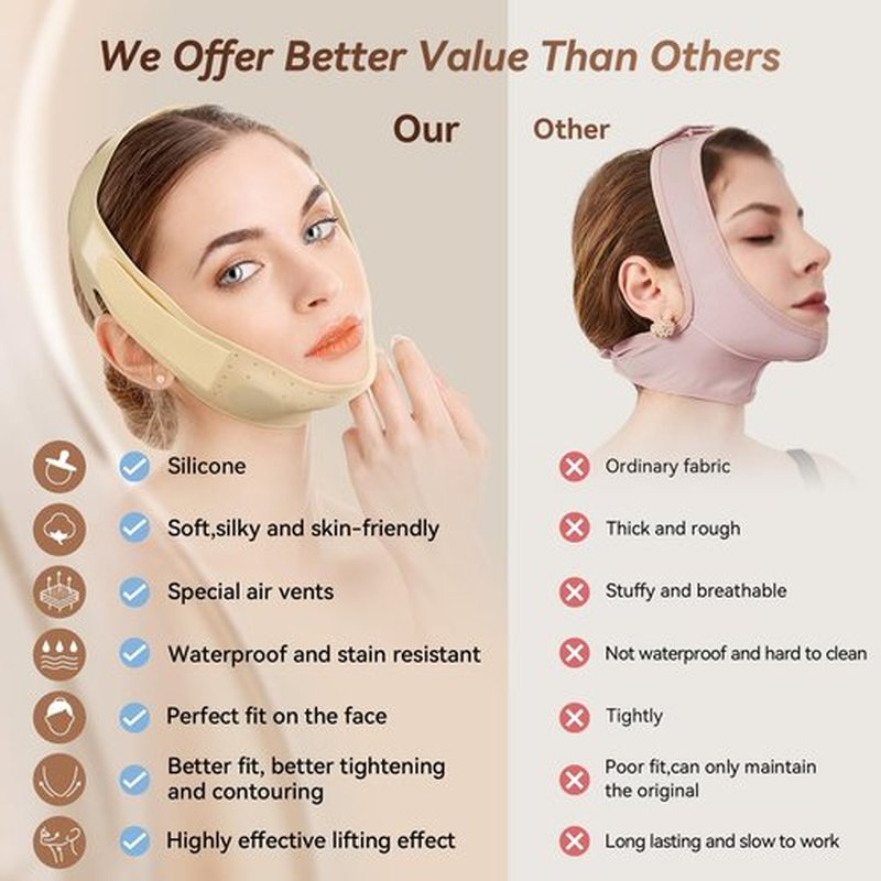 Reusable V Line Face Strap, Soft Silicone Chin Strap for Women 23-27 Inches(Skin tone)