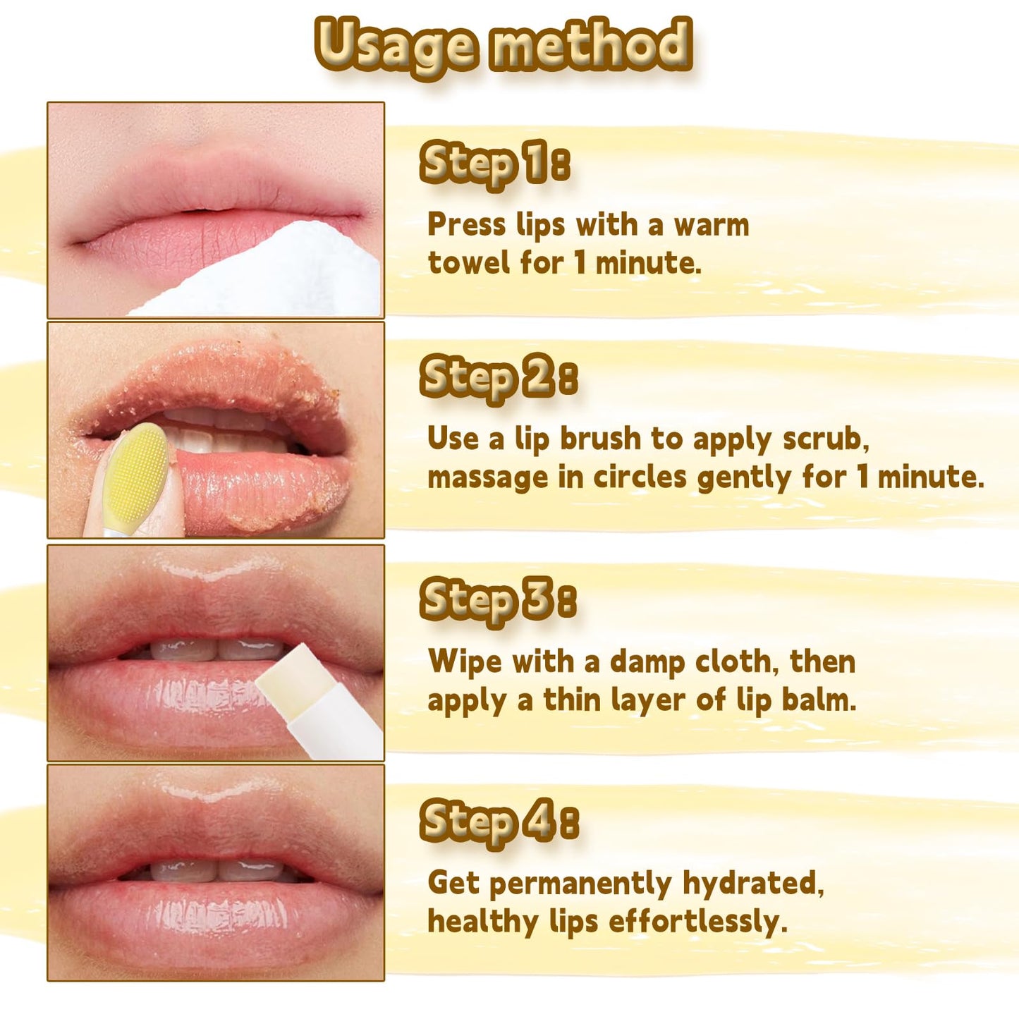 HAIOLORPRO 4PCS Turmeric Lip Scrub and Turmeric Lip Balm with Brush Set, Natural Lip Scrubber Exfoliator for Dry, Dull, Chapped, Dark lips, Reduces Fine Lines, Deeply Hydrates and Moisturizes