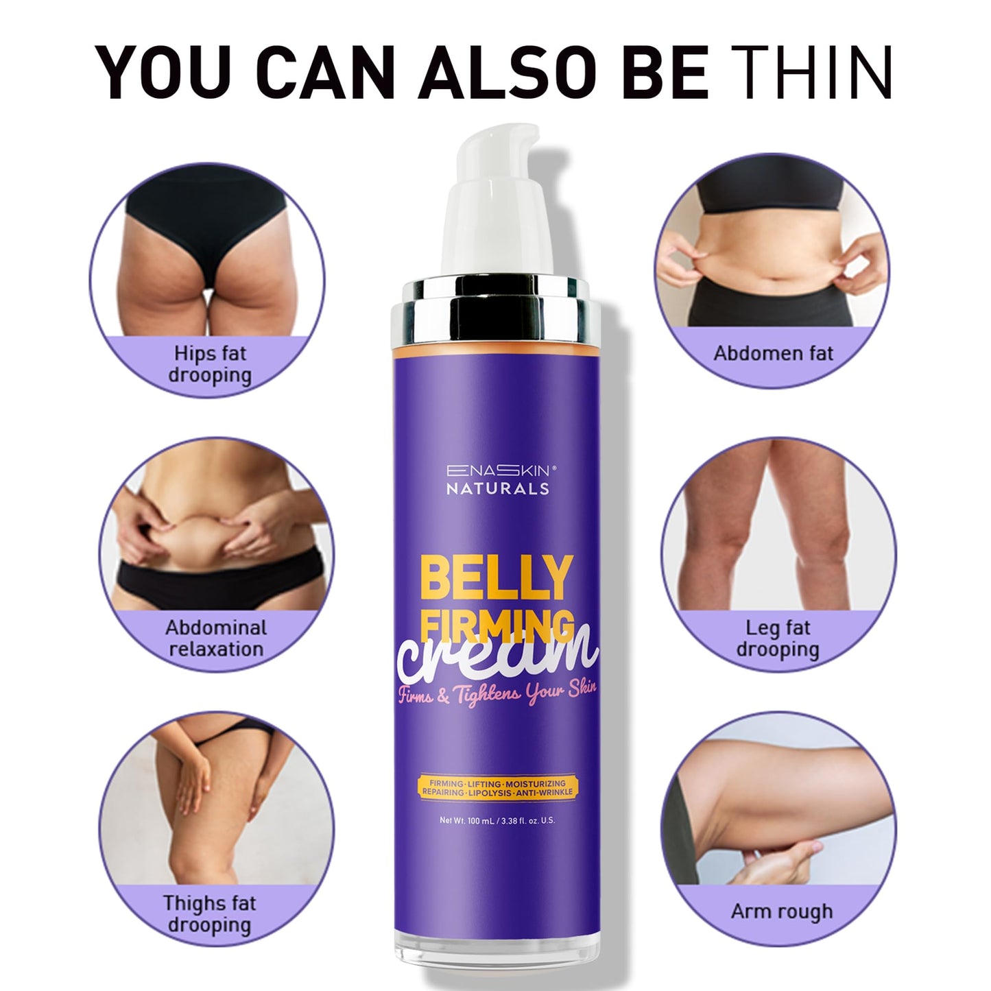 Belly Firming Cream for Skin Tightening: Enaskin Naturals Flat Cellulite Cream for Stomach & Thighs & Butt - Moisturizing Lifting Body Lotion for Women and Men - 120ML