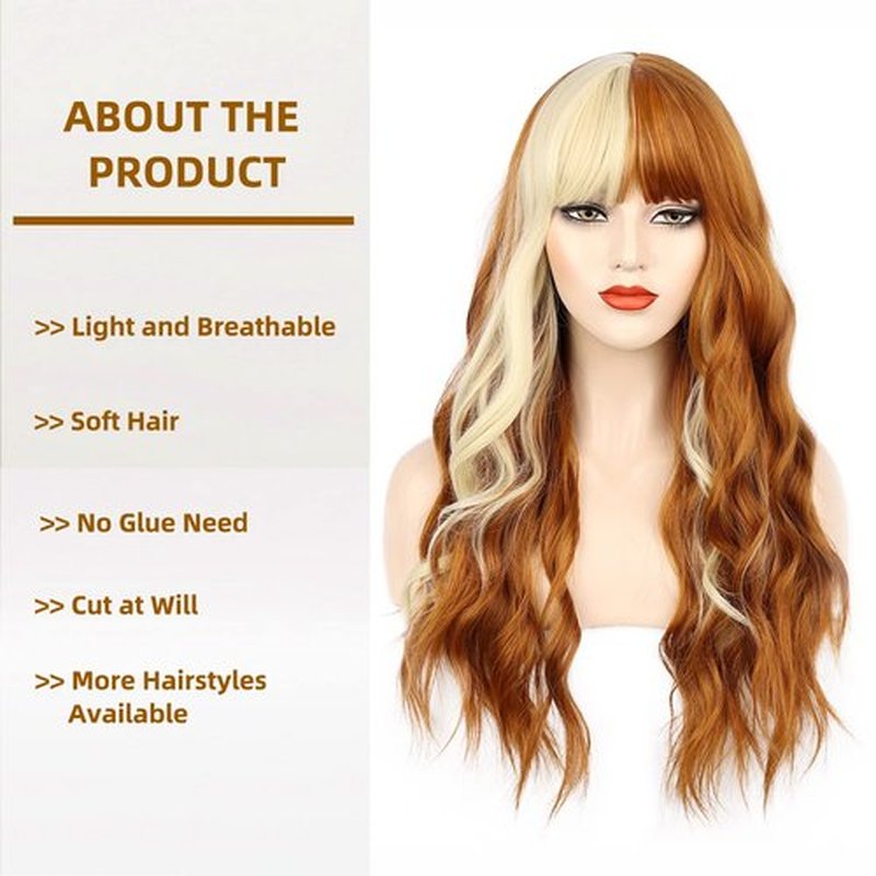 FORCUTEU Orange Wig With Bangs Long Orange Wigs for Women Orange and Blonde Wig Heat Resistant Wigs for Daily Party Cosplay Halloween (26Inch Orange and Blonde)