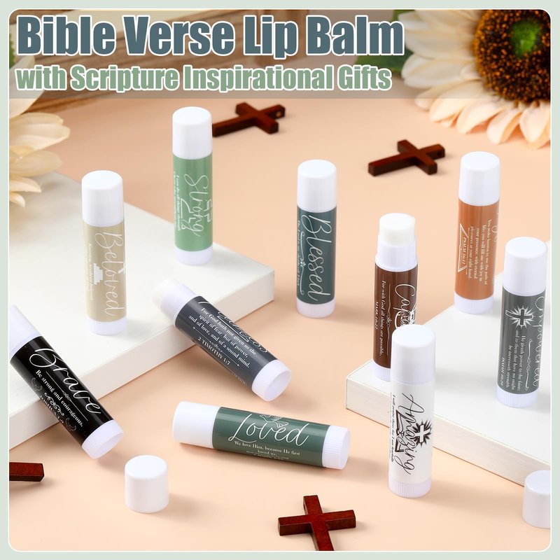 Dansib 50 Pack Christian Religious Gift Lip Balm for Women Men Christian Church Party Favor Bible Verse Lip Balms Bulk with Scripture Bulk Thank You Gift for Staff Employee Coworkers
