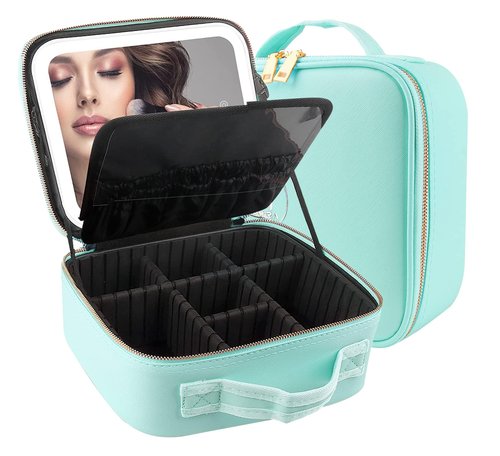 MOMIRA Travel Makeup Bag Cosmetic Bag Makeup Organizer Bag with Large Lighted Mirror 3 Color Scenarios Adjustable Brightness, Waterproof Makeup Travel Case, Large Makeup Train Case Toiletry Gift