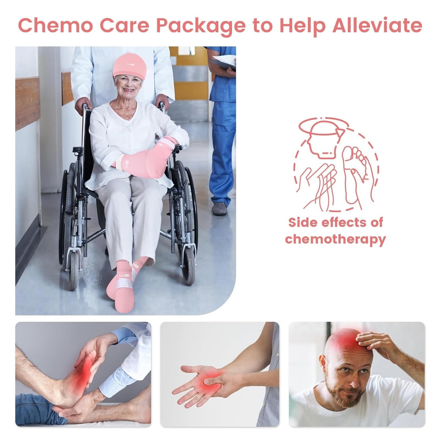 SuzziPad Chemo Care Package for Women & Men, Cooling Gloves, Socks and Cold Caps for Chemotherapy, Ideal for Discomfort of Head, Hand, Feet, L