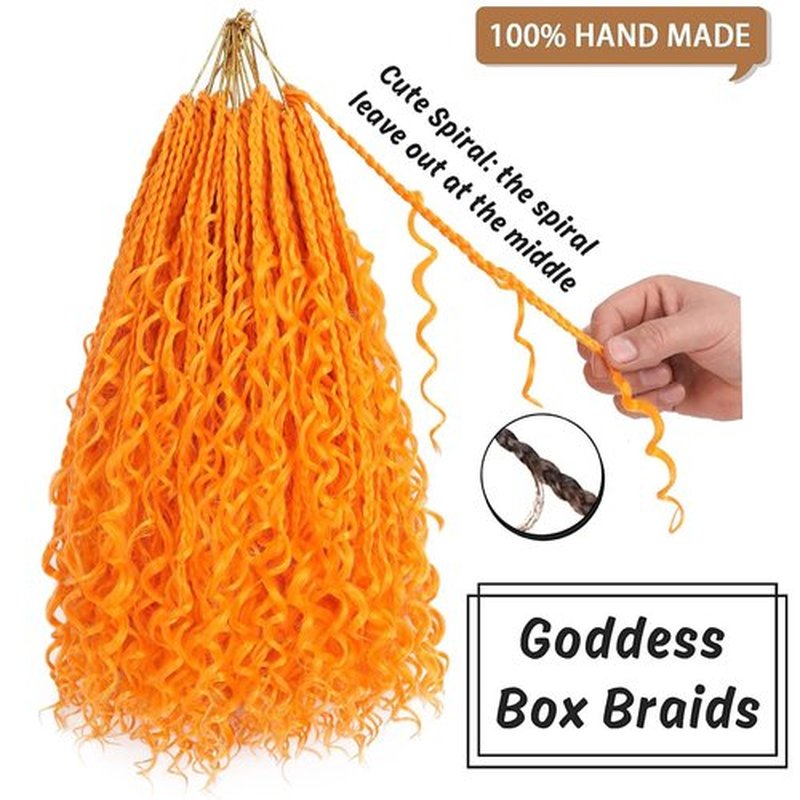 COOKOO 14 Inch Boho Box Braids Crochet Hair for Women 8 Packs Synthetic Bohemian Pre Looped Goddess Box Braids Crochet Hair Curly Ends Hippie Braiding Hair Extension (Orange#)