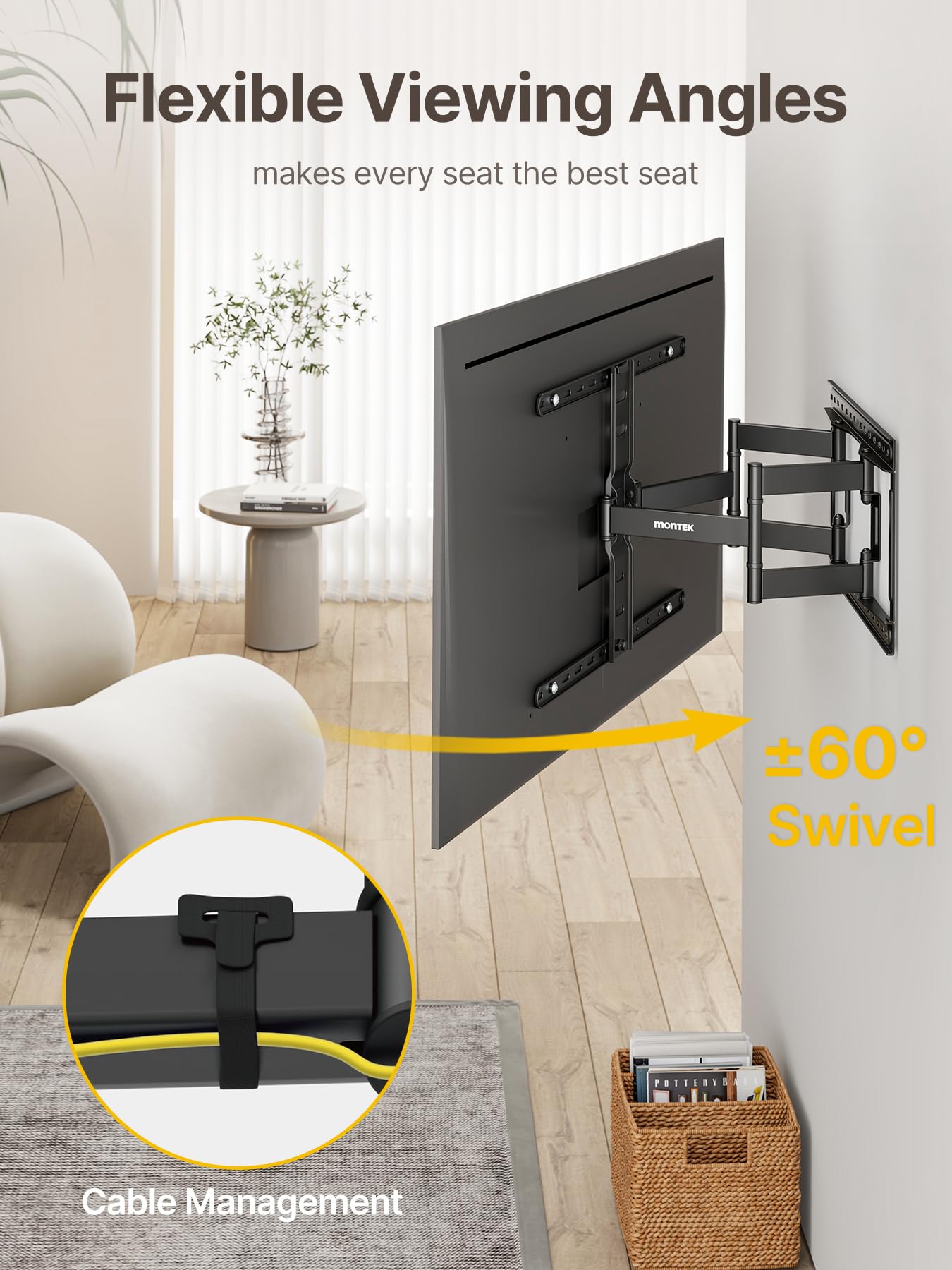 monTEK 1.1-Inch Ultra Slim Full Motion TV Wall Mount for 43-90 Inch TVs
