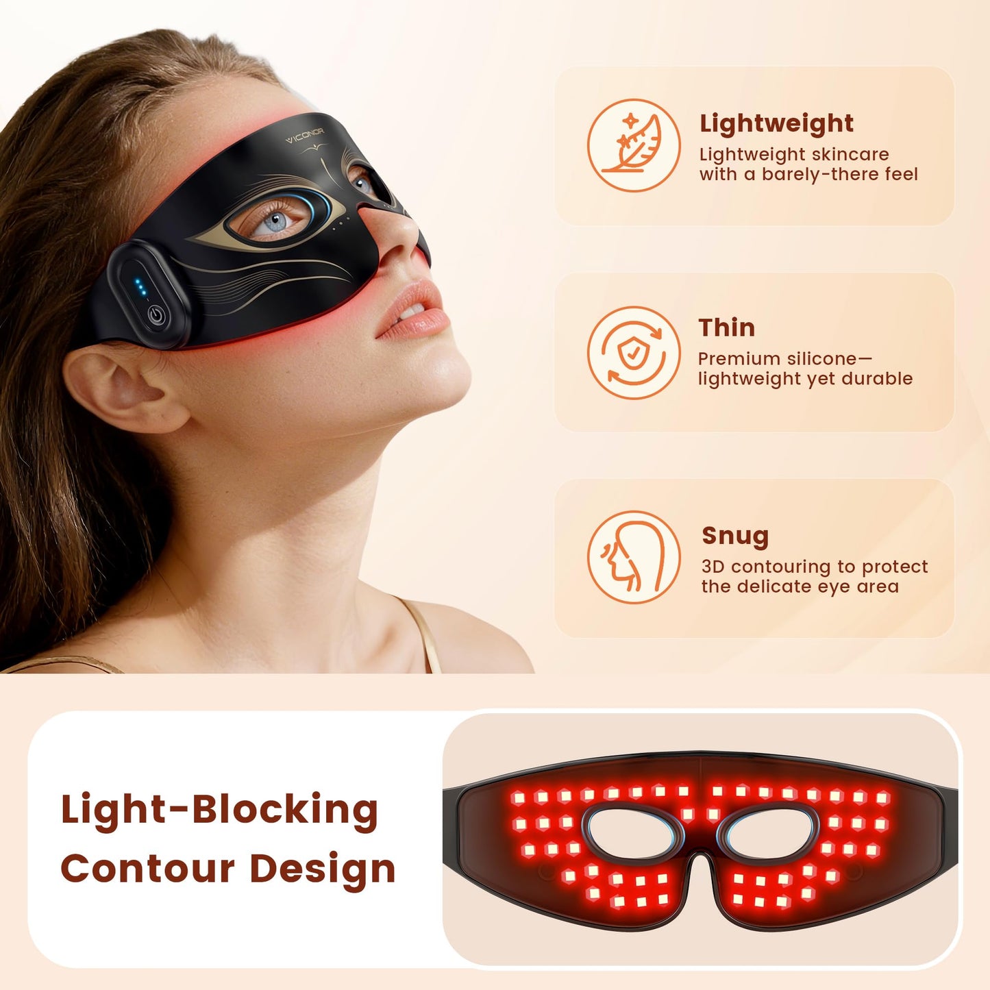 Red Light Therapy for Eyes, Infrared Red Light Therapy for Eye Bag, No Light Leakage 630nm Red Light & 850nm Infrared Red Light Therapy Device for Wrinkles, Red Light Eye Mask with Rechargeable Remote